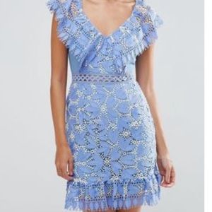 AIJEK LACE MINI DRESS WITH LACE FLUTTER